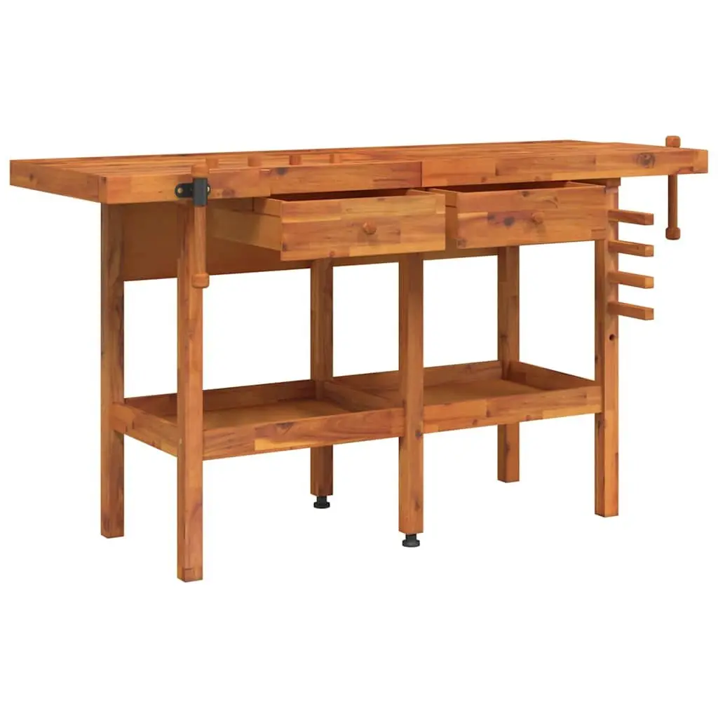 Solid Wood Workbench with Dual Vices 162x62x83cm Brown