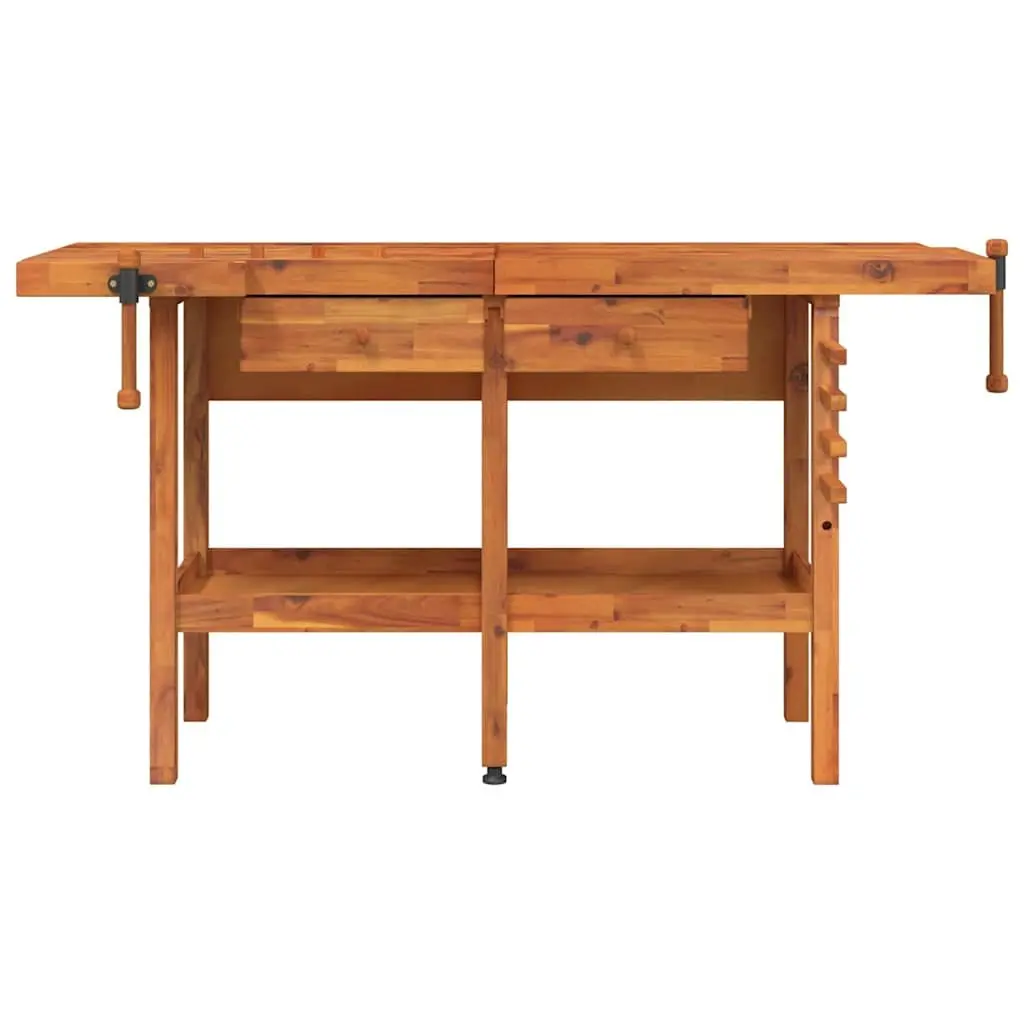 Solid Wood Workbench with Dual Vices 162x62x83cm Brown