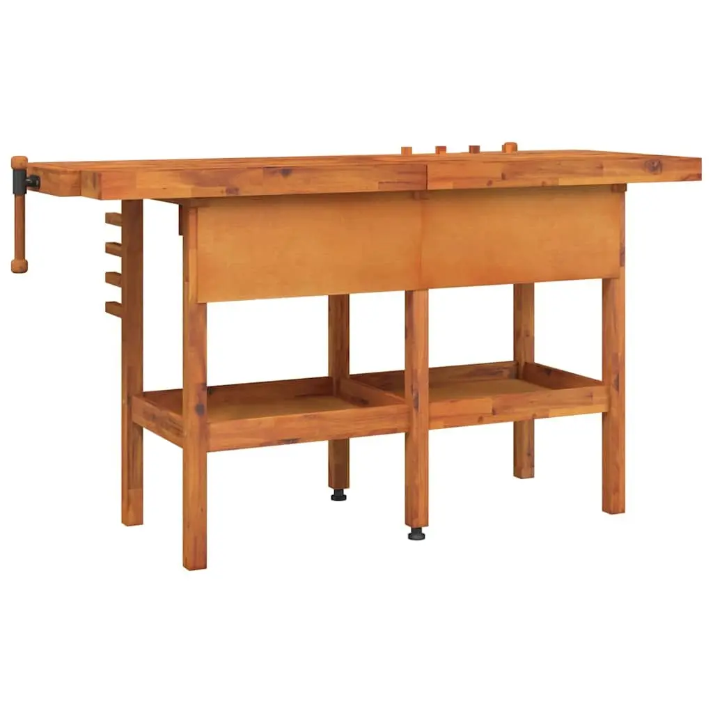 Solid Wood Workbench with Dual Vices 162x62x83cm Brown