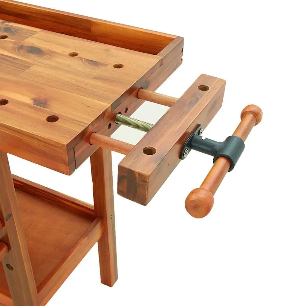 Solid Wood Workbench with Dual Vices 162x62x83cm Brown
