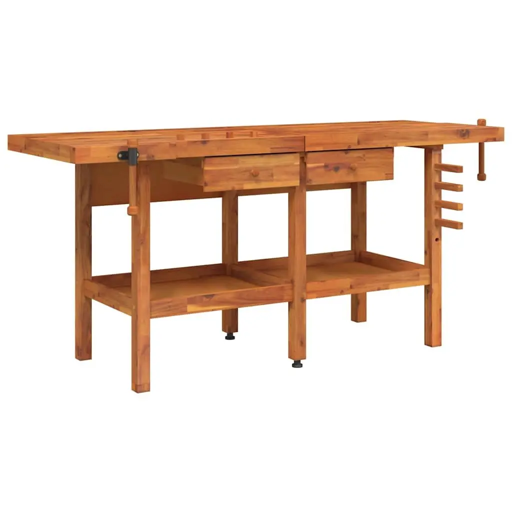 Solid Wood Workbench Storage Shelf Dual Vice 192x62x83cm Brown