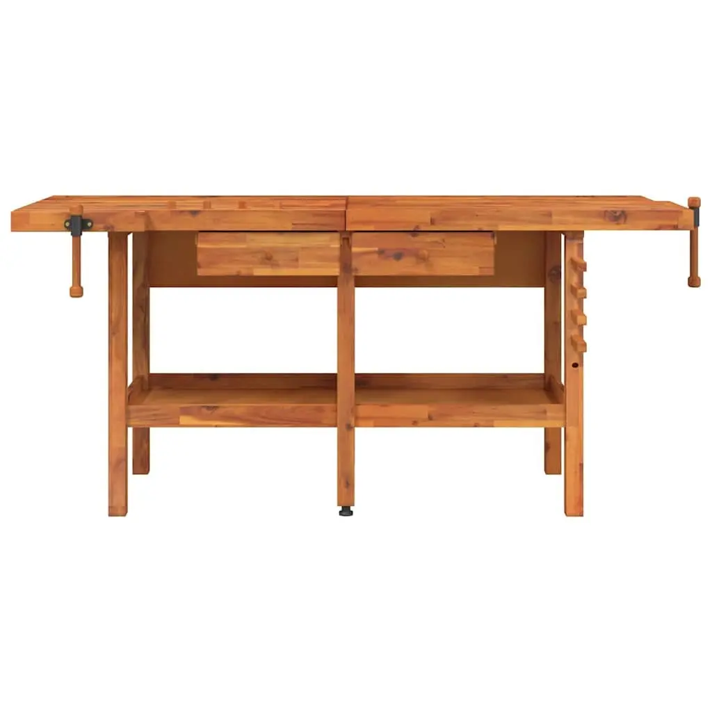 Solid Wood Workbench Storage Shelf Dual Vice 192x62x83cm Brown