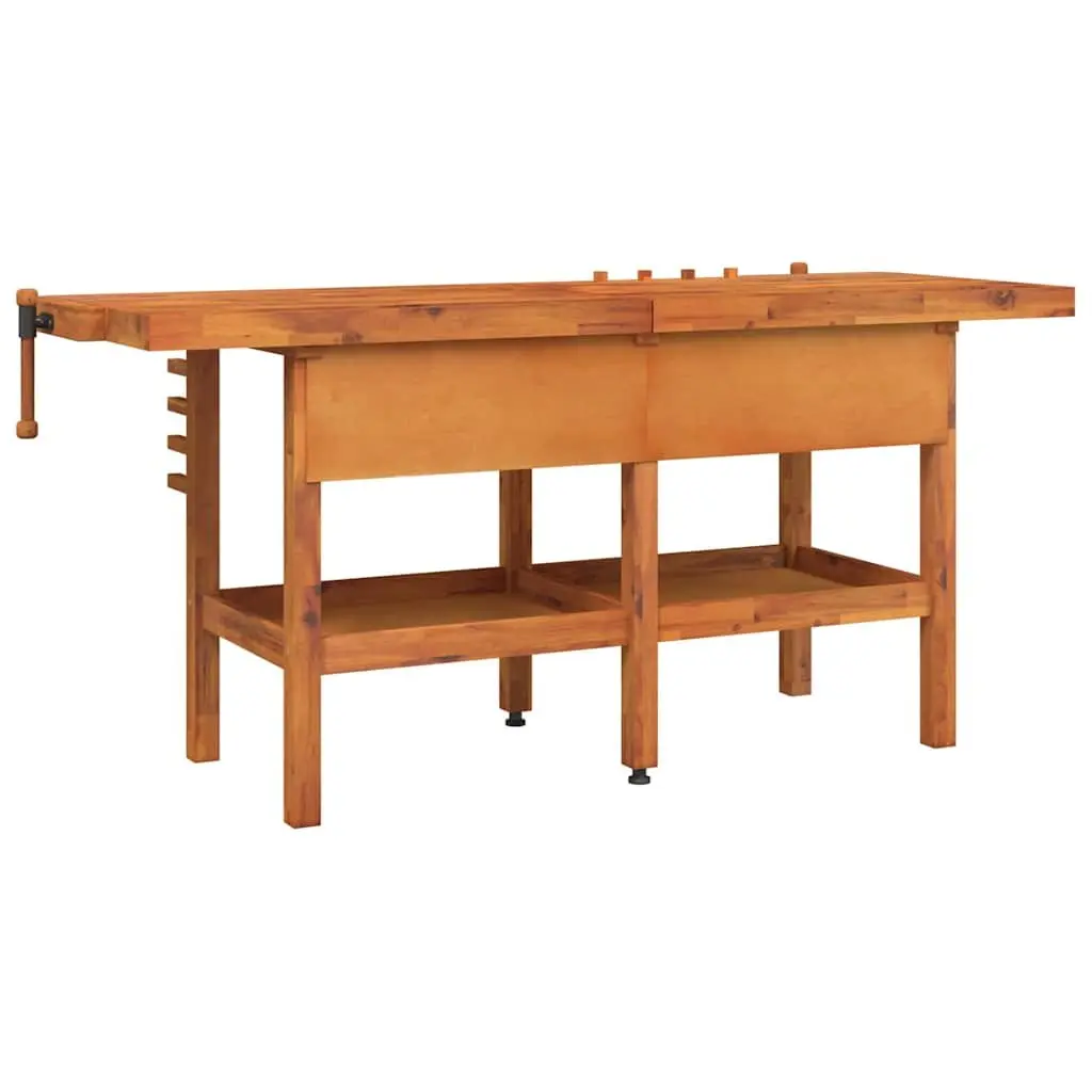 Solid Wood Workbench Storage Shelf Dual Vice 192x62x83cm Brown