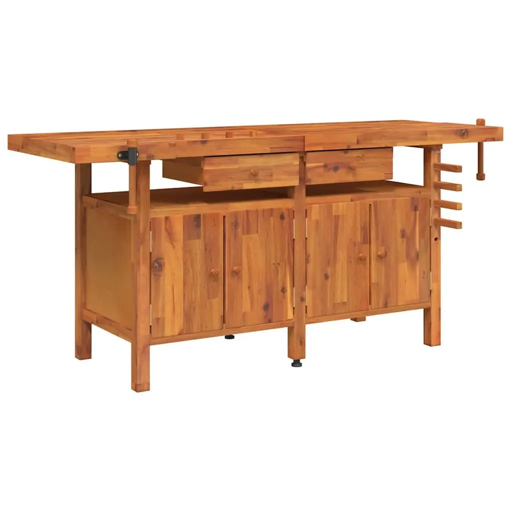 Workbench with Drawers and Vices Solid Wood Acacia 192x62x83 cm Brown