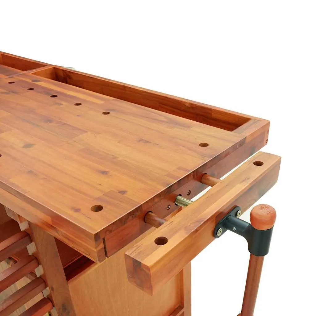 Workbench with Drawers and Vices Solid Wood Acacia 192x62x83 cm Brown