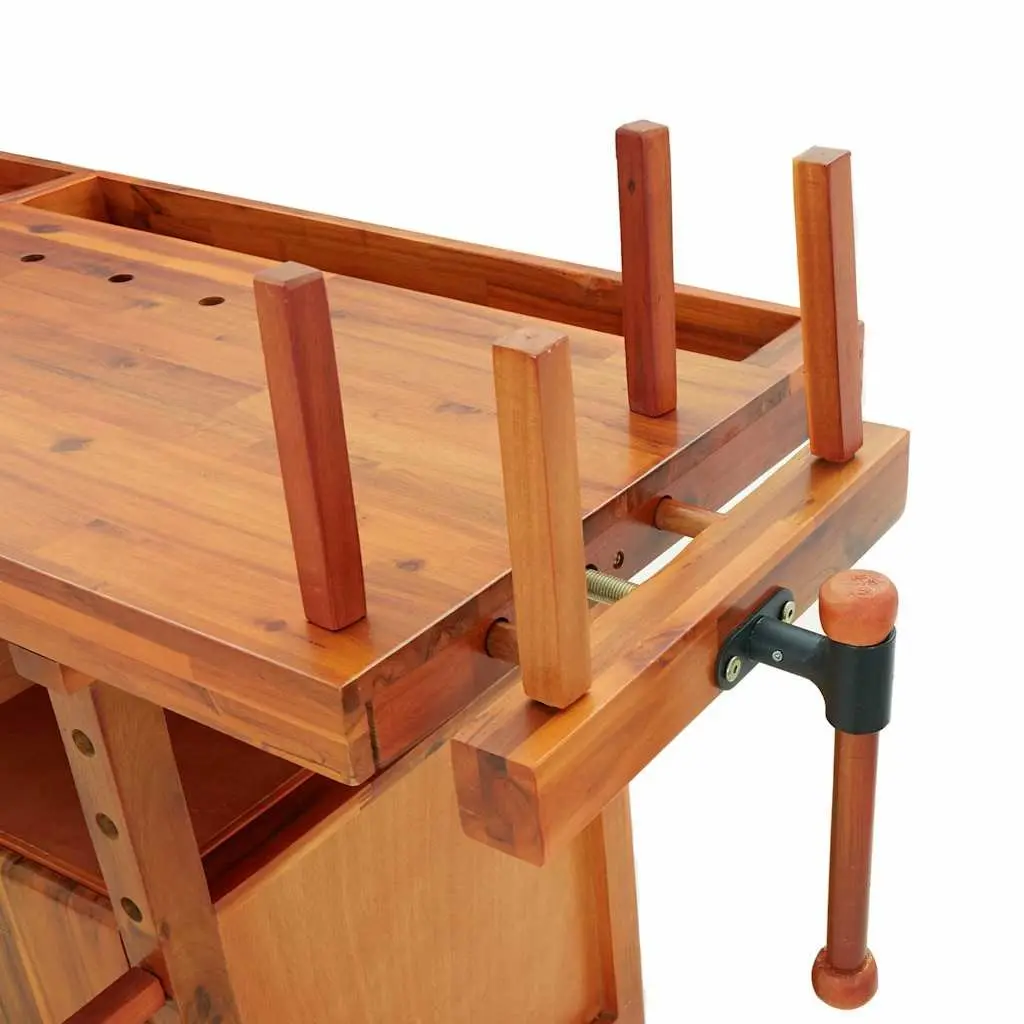 Workbench with Drawers and Vices Solid Wood Acacia 192x62x83 cm Brown
