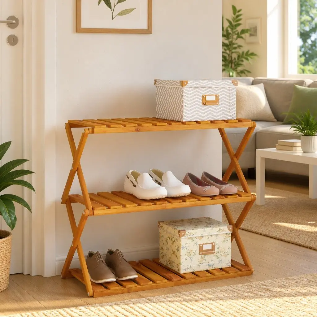3-Tier Folding Shelf in Brown