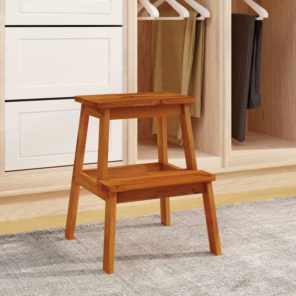 2 Step Stool Wooden Kitchen Bathroom Stepping Stool Brown