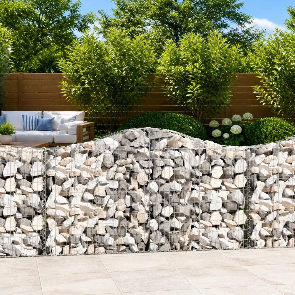 Arched Gabion Basket Garden Barrier Retaining Wall Decorative Outdoor Planter 200x30x100120cm Silver