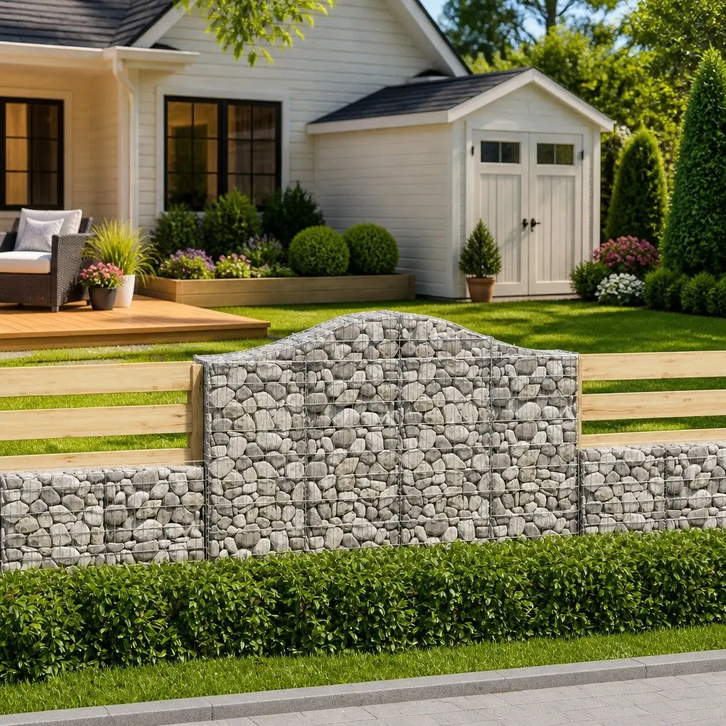 Gabion Basket Garden Barrier Decorative Arched Retaining Wall 200 x 30 x 120140 cm Silver