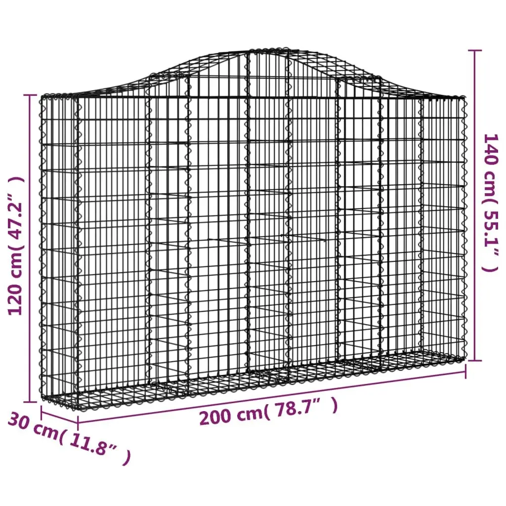 Gabion Basket Garden Barrier Decorative Arched Retaining Wall 200 x 30 x 120140 cm Silver