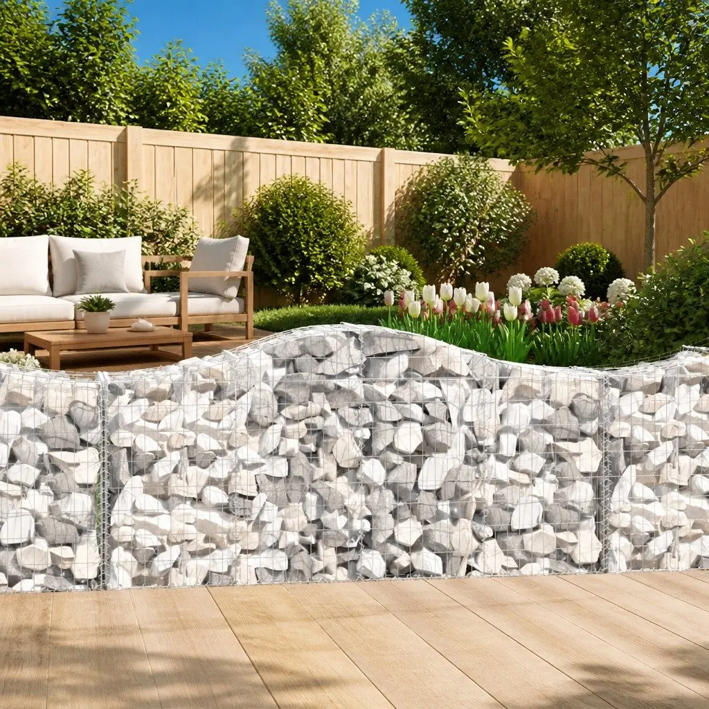 Gabion Basket Arched Garden Retaining Wall 200x50x80/100 cm Galvanised Iron Silver