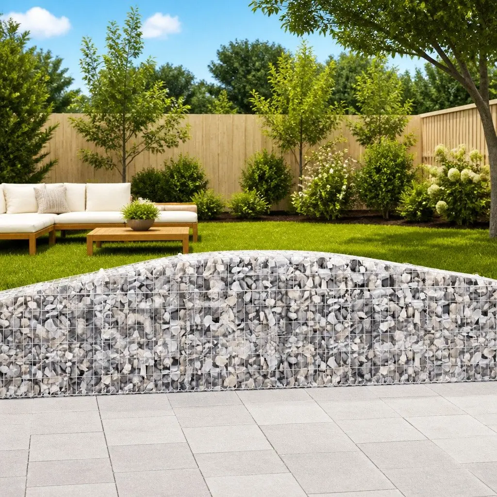 Arched Gabion Basket Garden Barrier Retaining Wall Decorative Outdoor Planter Silver 400x50x60/80 cm