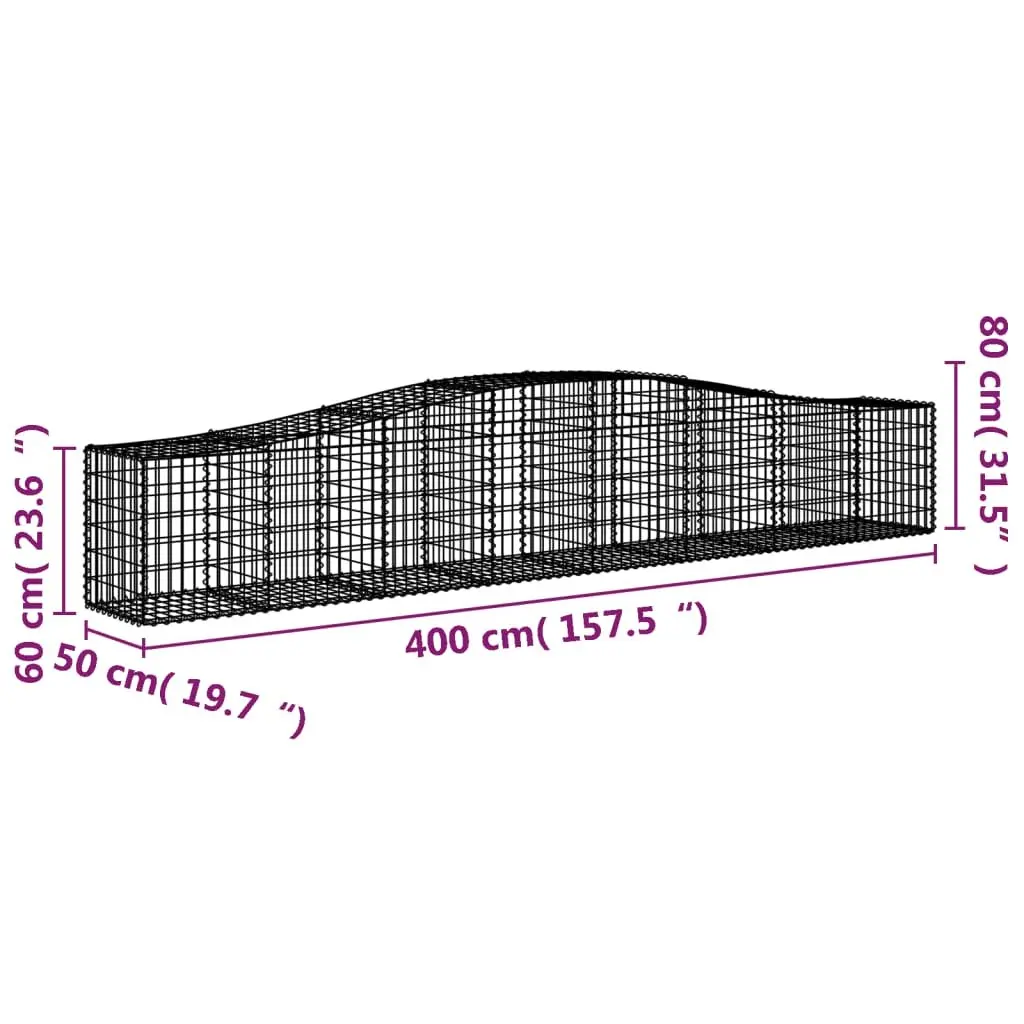 Arched Gabion Basket Garden Barrier Retaining Wall Decorative Outdoor Planter Silver 400x50x60/80 cm
