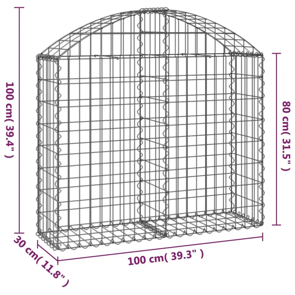 Gabion Basket Garden Barrier Arched Decorative Outdoor Planter 100 x 30 x 80/100 cm Silver