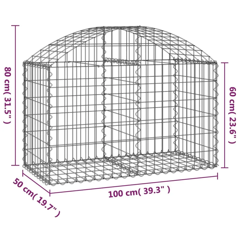 Arched Gabion Basket Garden Barrier Decorative Outdoor Planter 100 x 50 x 60/80 cm Silver
