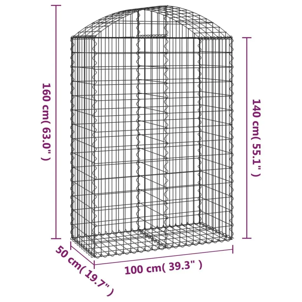 Arched Gabion Basket Garden Barrier Retaining Wall Decorative 100 x 50 x 140-160 cm Silver