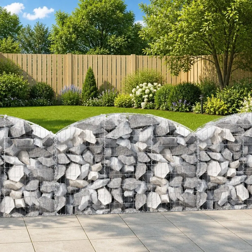 Gabion Basket Arched Garden Retaining Wall 150x30x80/100 cm Silver