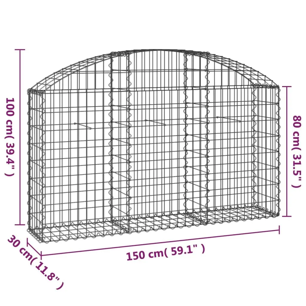 Gabion Basket Arched Garden Retaining Wall 150x30x80/100 cm Silver