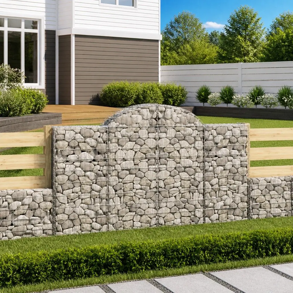 Arched Gabion Basket Garden Barrier Retaining Wall 200 x 50 x 120 140 cm Silver Galvanised Iron