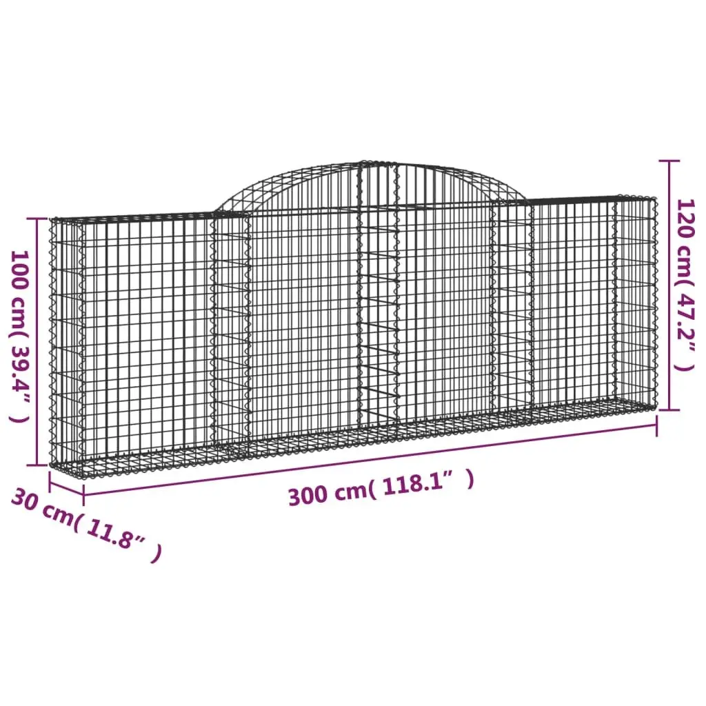 Gabion Basket Garden Barrier 300x30x100120 cm Arched Silver