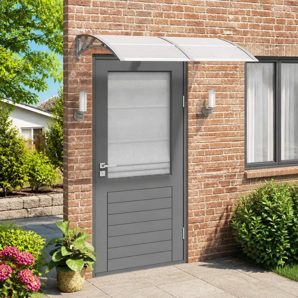 Door Canopy Weather Resistant 150x100cm Grey Polycarbonate Awning Porch Roof Rain Shelter
