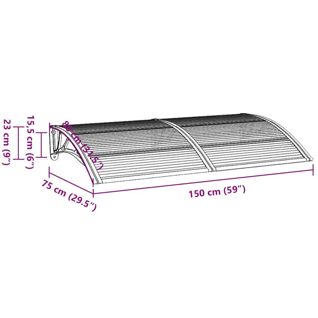 Door Canopy Weather Protection 150x75cm Black Polycarbonate Awning