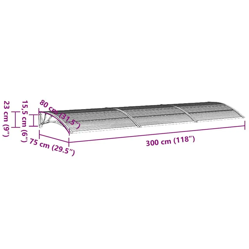Door Canopy Weather Protection 300x75 cm Black Polycarbonate Awning