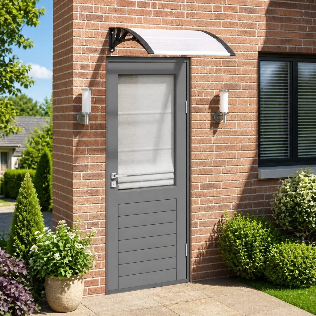 Door Canopy Weather Resistant 80x75cm Black Polycarbonate Awning