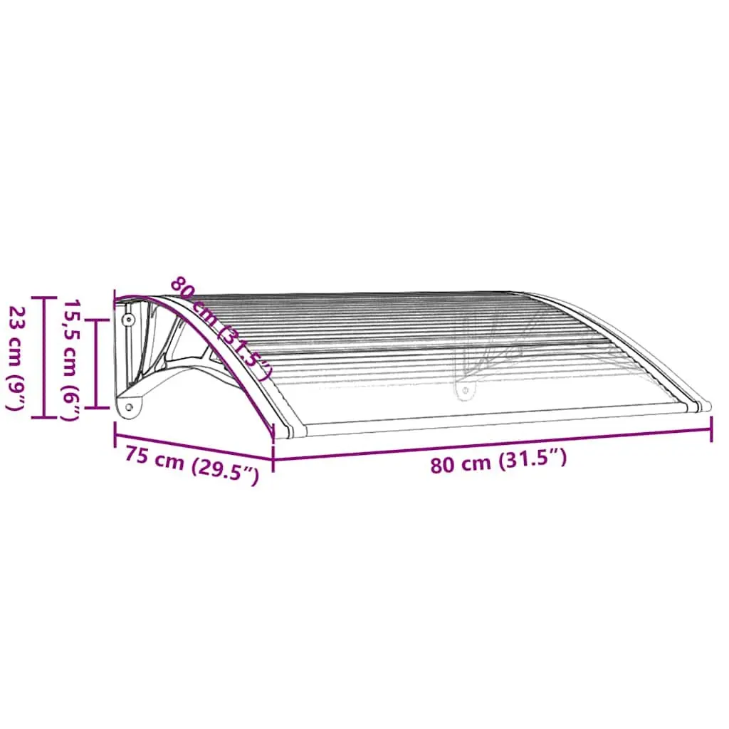 Door Canopy Weather Resistant 80x75cm Black Polycarbonate Awning
