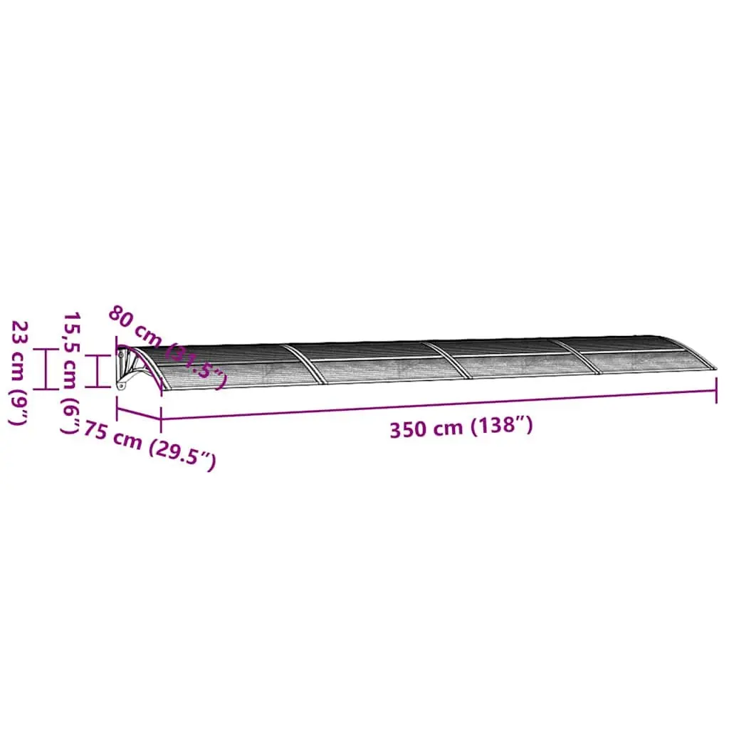 Door Canopy Weather Protection 350x75 cm Black Polycarbonate Awning Shelter Roof Cover
