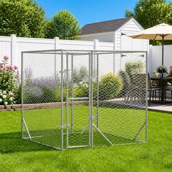 Outdoor Dog Kennel 2x2x2m Silver Spacious Enclosure Lockable Door Mesh