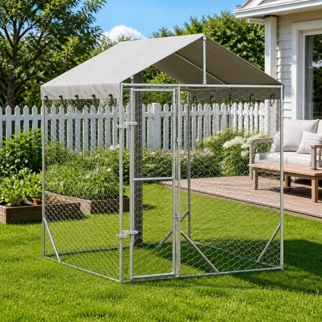 Outdoor Dog Kennel Run Spacious Animal Enclosure 2 x 2 x 2.5 m Silver