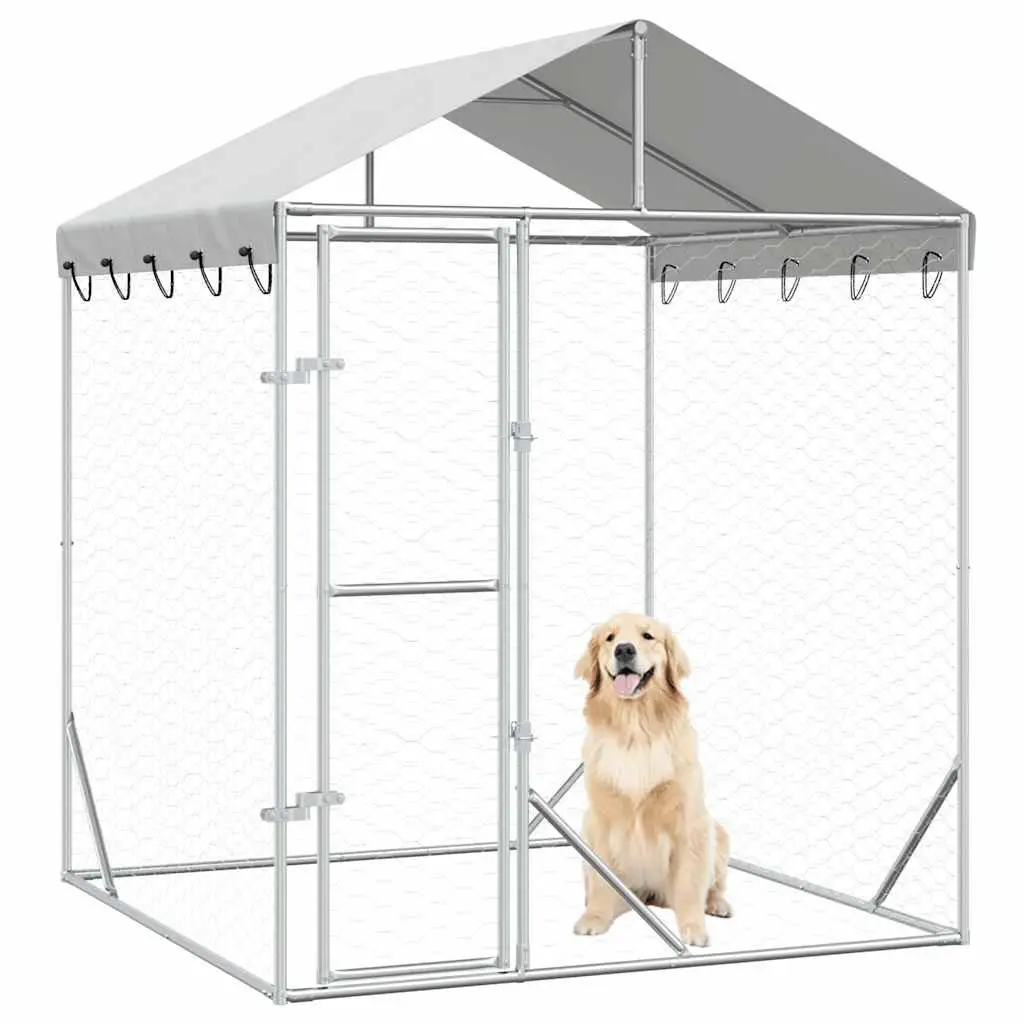 Outdoor Dog Kennel Run Spacious Animal Enclosure 2 x 2 x 2.5 m Silver