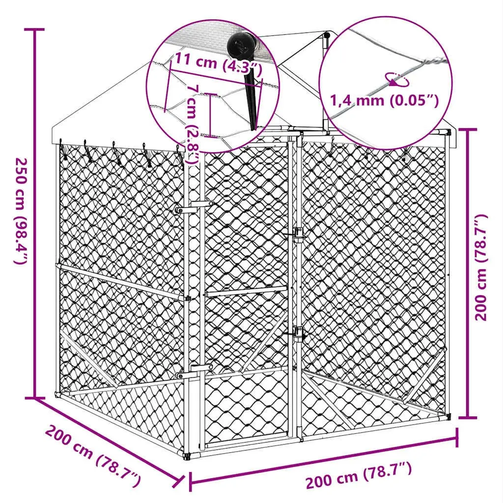 Outdoor Dog Kennel Run Spacious Animal Enclosure 2 x 2 x 2.5 m Silver