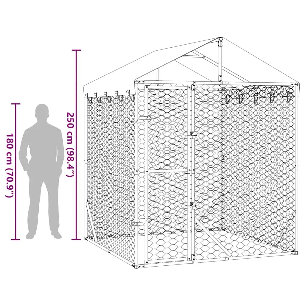 Outdoor Dog Kennel Run Spacious Animal Enclosure 2 x 2 x 2.5 m Silver