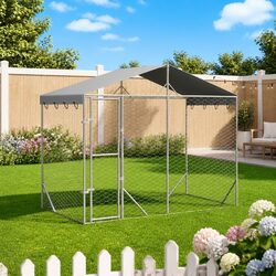 Outdoor Dog Kennel with Roof Silver 3x1.5x2.5 m Galvanised Steel Pet Enclosure