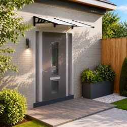 Door Canopy Polycarbonate Black Transparent 152.5x90cm Porch Awning Entrance
