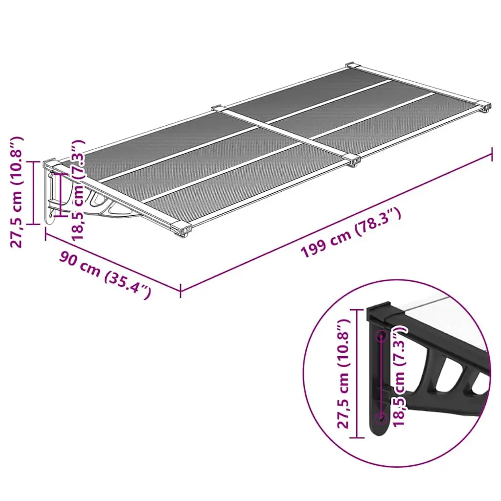 Door Canopy Weather Shield 199x90cm Transparent Polycarbonate