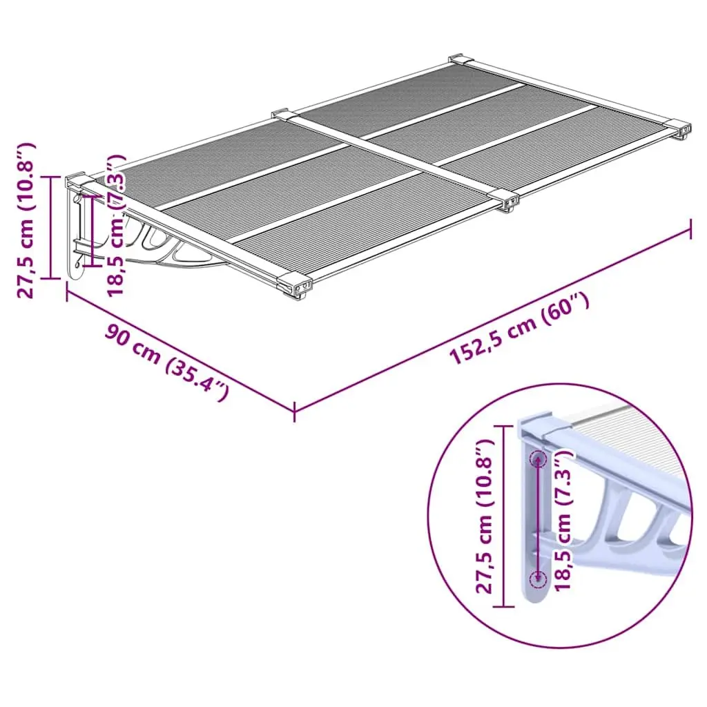 Door Canopy Weather Protection 152.5x90 cm Grey Transparent