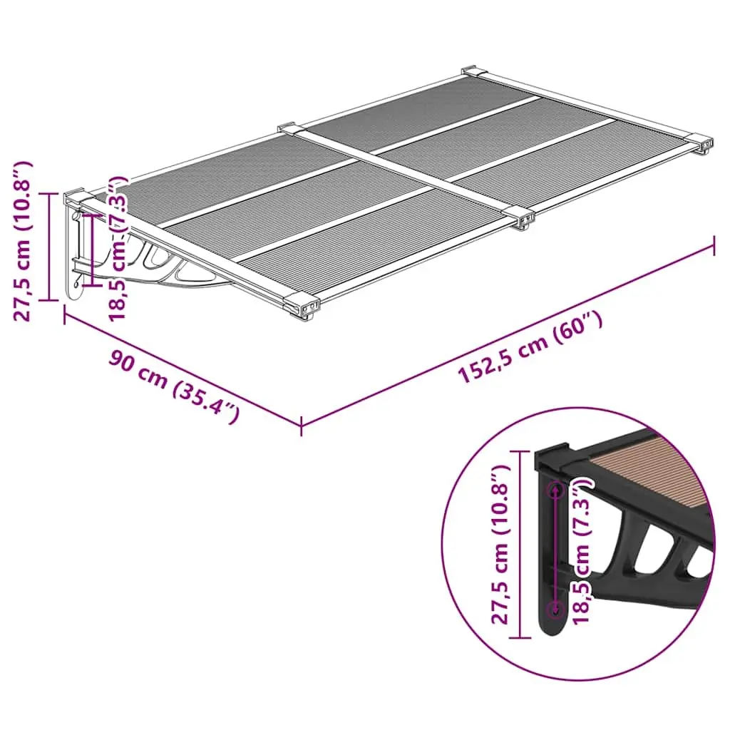 Door Canopy Weather Protection 152.5x90cm Black Polycarbonate
