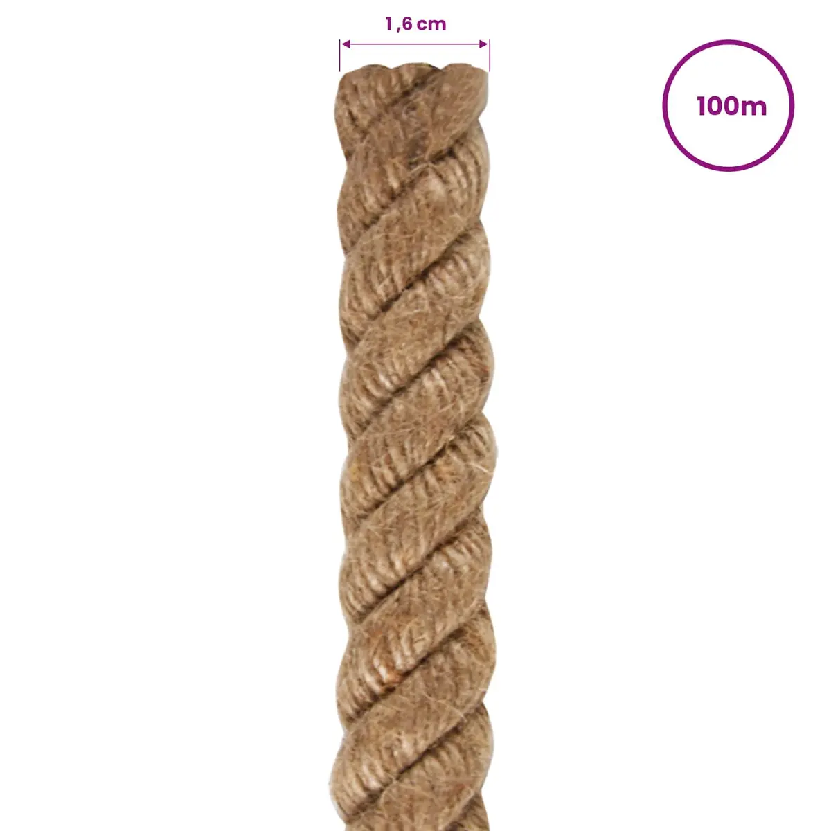 Jute Rope Natural Braided Twine 100 m Long 16 mm Thick Brown