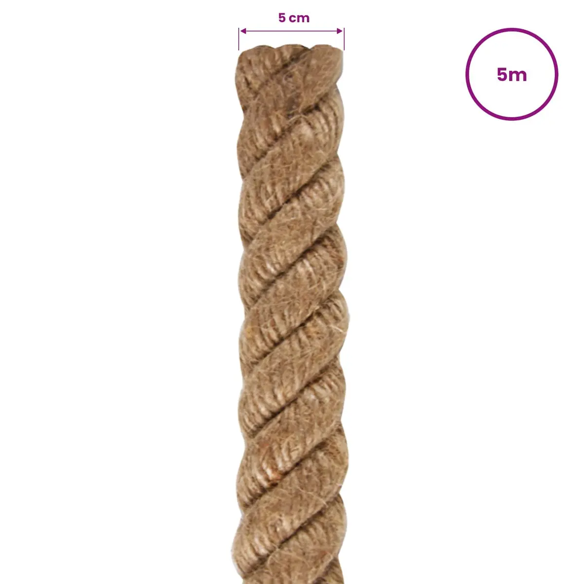 Jute Rope Natural Fiber Twine 5m Long 50mm Thick Brown for Craft Garden Decorations