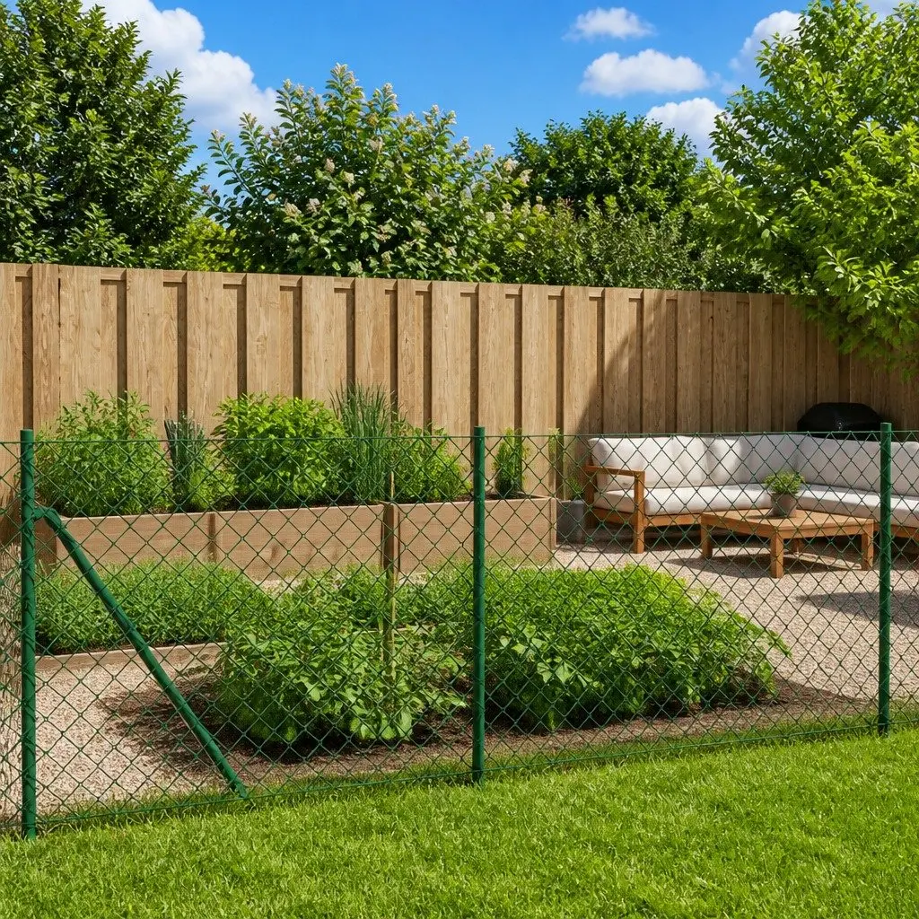 Chain Link Fence Panel Garden Barrier 1x25m Green Durable Steel Wire Mesh