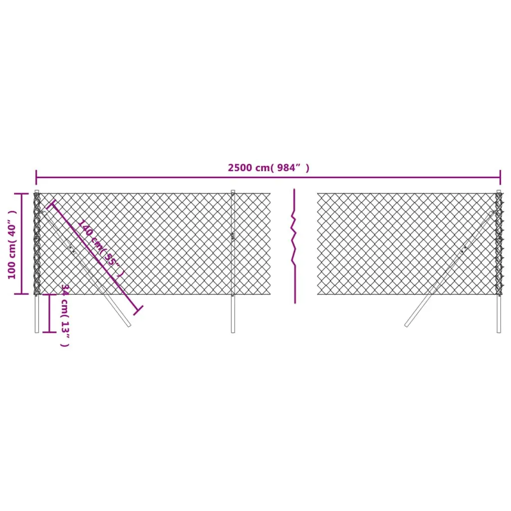 Chain Link Fence Panel Garden Barrier 1x25m Green Durable Steel Wire Mesh