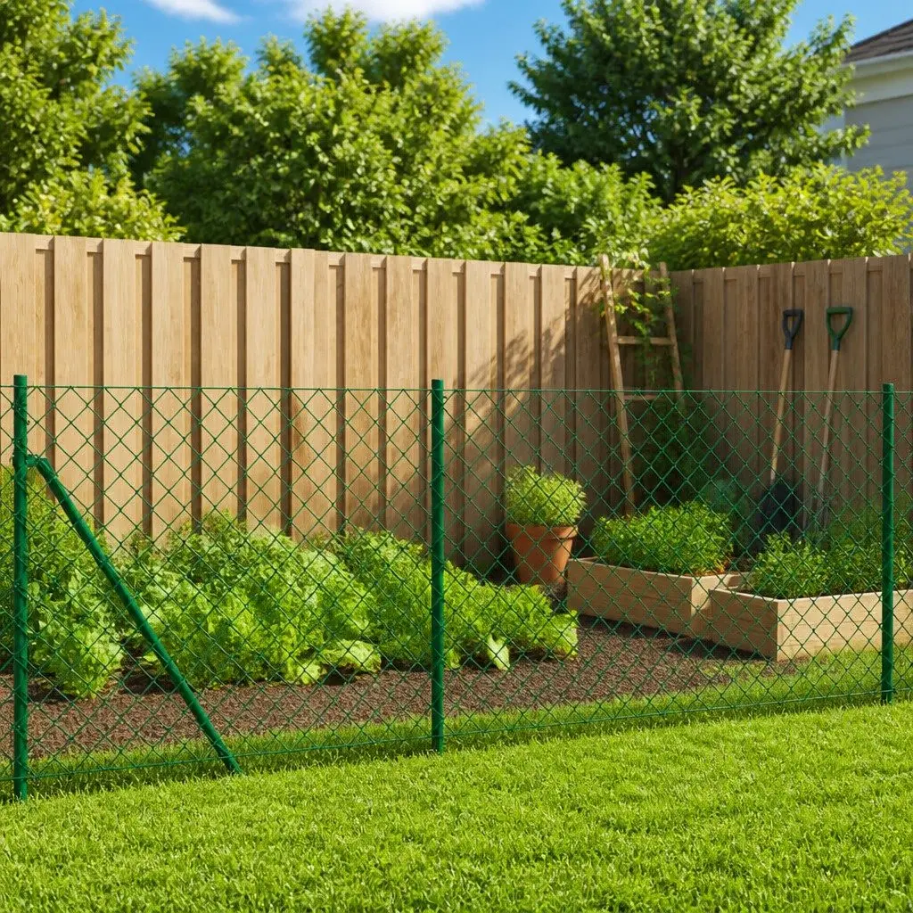 Chain Link Fence Panel Green 0.8x25m Garden Barrier Enclosure