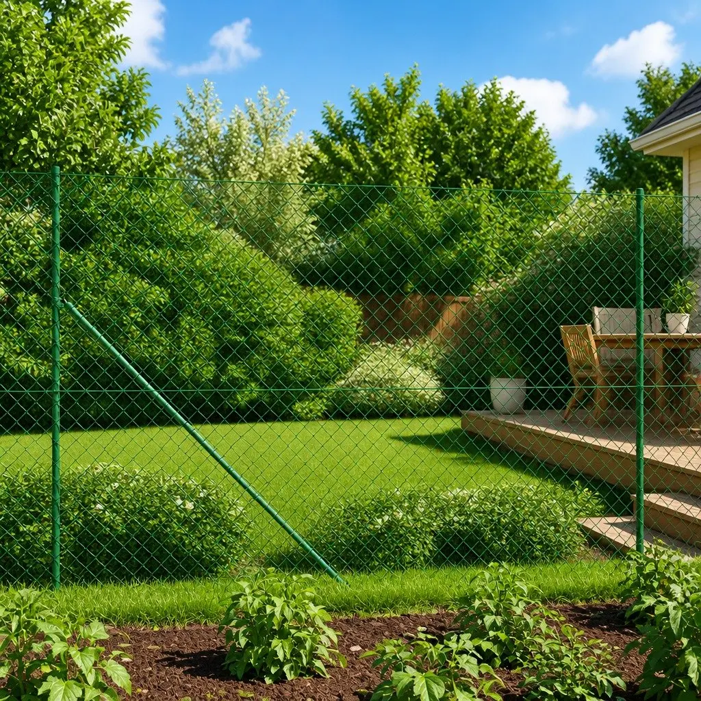 Chain Link Fence Panel Outdoor Garden Barrier 1.4x25m Green