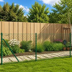 Chain Link Fence Panel with Floor Flange Green 0.8 x 10m Barrier Enclosure
