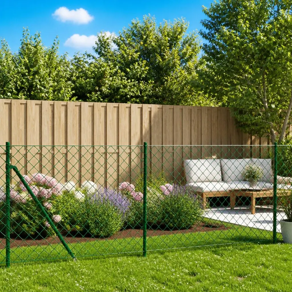 Chain Link Fence Panel Outdoor Barrier 1x25m Green Flange