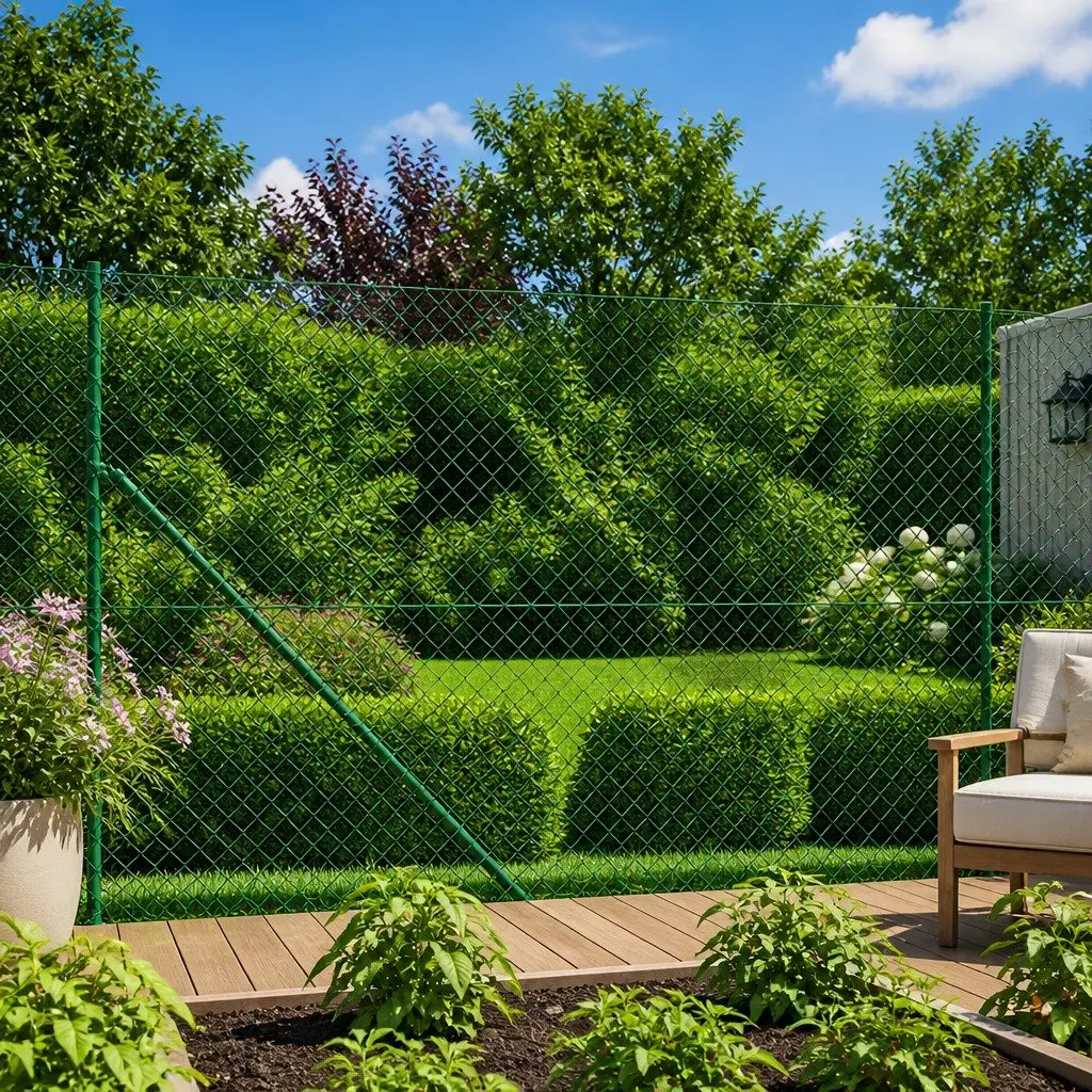 Chain Link Fence Panel Green 1.6 x 25 m Galvanised Steel Mesh Barrier